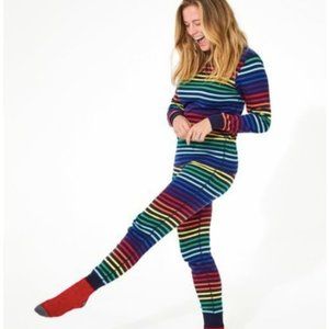 Primary Grown Ups Adult 100% Organic Navy Rainbow Stripe Pajama Set